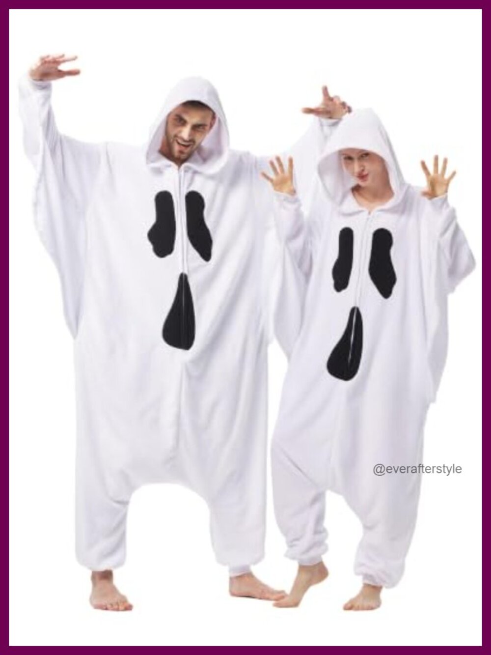 Adult Ghost Onesie Plush Flannel One Piece Pajama Cape Hooded Sleepwear